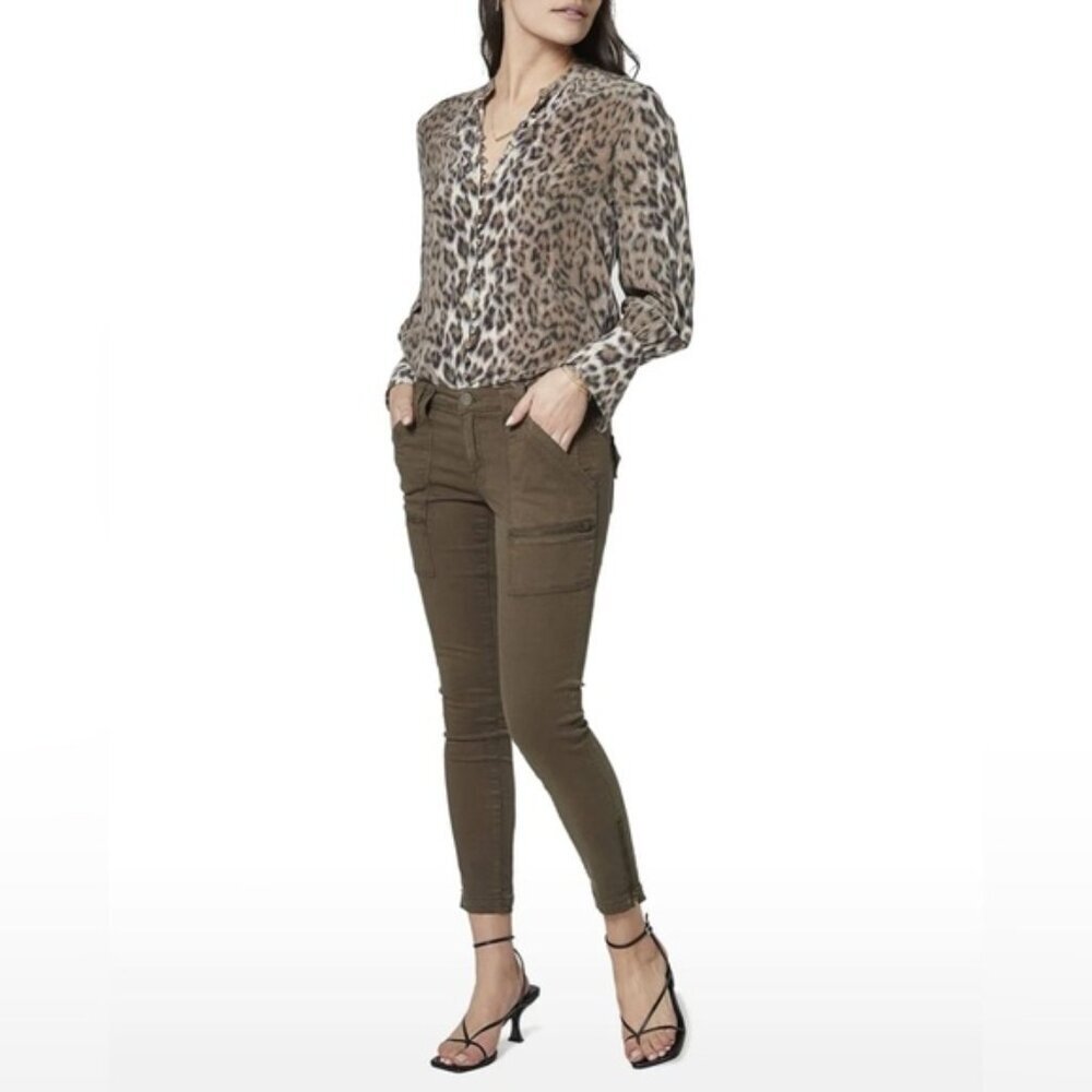 NWOT joie 100% SILK TARIANA Leopard Light‎ Taupe Covered Button up LS Blouse XXS
